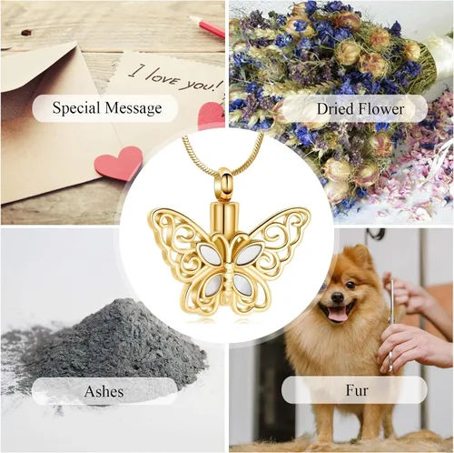 Miniatura 68 de Minicremation Joyas de cremación para cenizas – Collar conmemorativo de mariposa con colgante de urna para cenizas de seres queridos