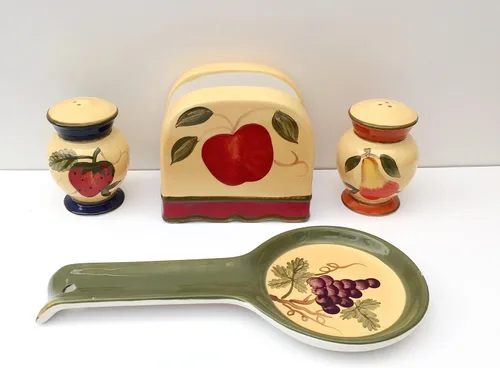 Miniatura 10 de ACK Ceramic Tuscany Roamer Rooster - Juego de 4 estufas de cerámica pintadas a mano, coctelera y salera, servilletero y soporte para cuchara, Roamer