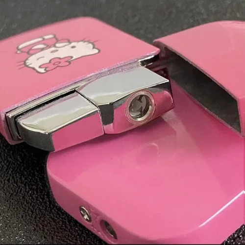 Miniatura 2 de NIVEK Encendedor de bolsillo con llama rosa KT Cat recargable Kawaii Y2K estética a prueba de viento llama