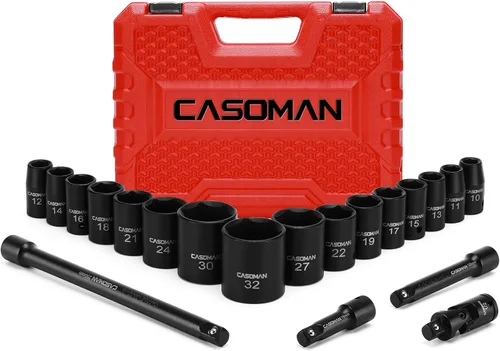 Miniatura 8 de CASOMAN Juego de llaves de impacto profundo de 1/2 pulgada, métrico, Cr-V, 6 puntas, 10 mm - 24 mm, juego de 14 llaves
