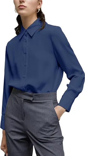 Miniatura 17 de Camisa clásica de botones para mujer, manga larga con cuello, blusa de gasa para trabajo y oficina