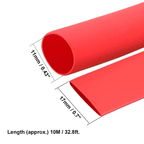 Miniatura 2 de uxcell Tubo termorretráctil de 0.433 in de diámetro y 0.669 in de ancho plano 32.8 ft 2:1 Tubo termorretráctil de alambre rojo