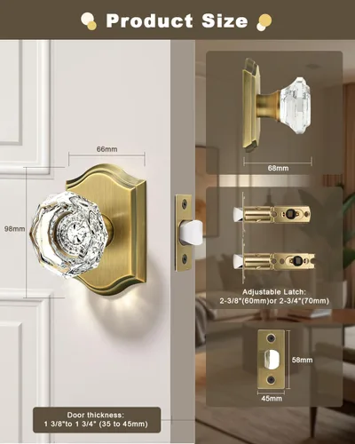 Miniatura 7 de Gobrico Paquete de 5 pomos de puerta de cristal de paso en latón antiguo para pasillo, armario, lavandería, forma octágono transparente, sin llave