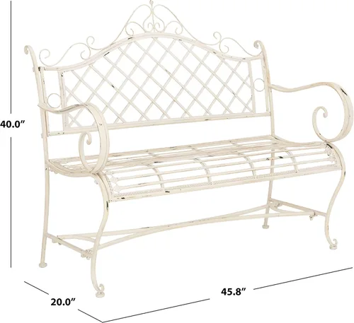 Miniatura 7 de Safavieh PAT5017A Colección Adina - Banco de jardín de hierro forjado blanco antiguo, 130,2 cm, para exteriores