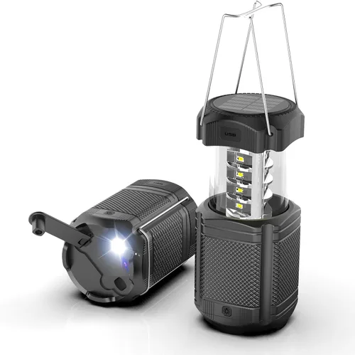 Linterna de camping 5000mAh Solar con manivela telescópica, linterna LED recargable con USB, carga para cortes de energía, lámpara de batería