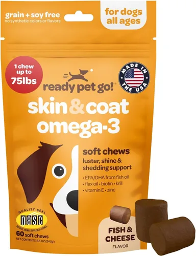 Suplemento para piel y pelaje para perros | Omega 3 nutritivo para perros con aceite de krill EPA DHA y vitamina E | Suplemento para piel y pelaje