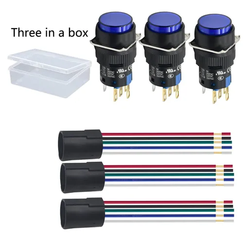 Miniatura 7 de 3 unids 0.630 in interruptor de botón momentáneo rectángulo 12V DC LED luz verde certificación UL 5/8 "agujero de montaje 1NO 1NC SPDT 5pin