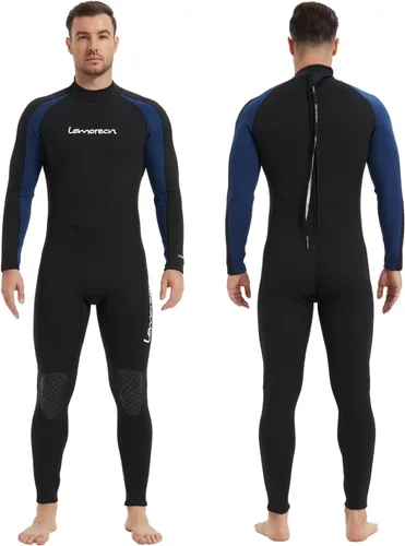 Trajes de neopreno Lemorecn para hombre de 3/2 mm, traje de buceo de cuerpo entero Hombres 0.118 in Negro+Azul