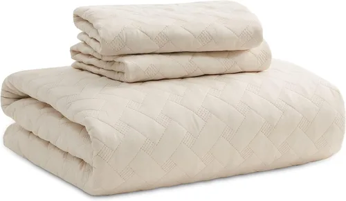 Miniatura 8 de Bedsure Colchas de tamaño Queen - Colchas ligeras tamaño Queen con patrón de tejido de cesta, juego de ropa de cama suave, juego de edredón beige 16