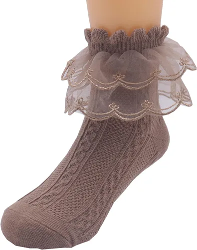 Miniatura 4 de Xiyadun Calcetines de algodón con ribete de encaje con volantes para niñas pequeñas