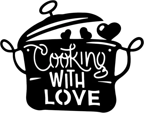 Olla de cocina de metal negro de 14 x 11 pulgadas, decoración de pared para cocinar con amor, decoración de cocina, regalo encantador para pared