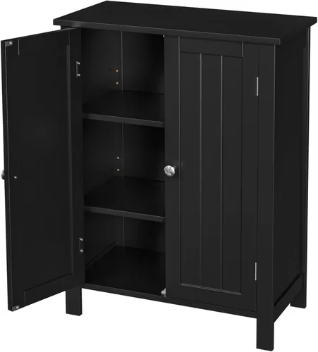 SUPER DEAL Armario de almacenamiento moderno para el suelo del baño con estante ajustable y doble puerta a prueba de óxido, para sala de estar,