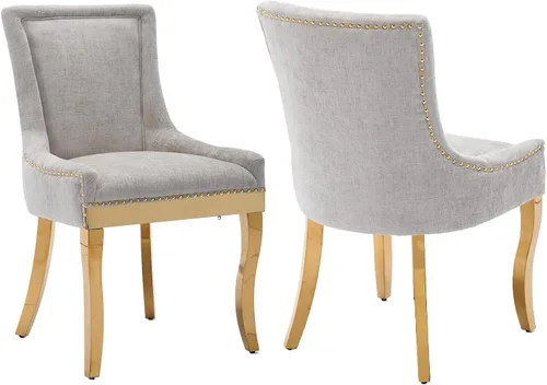 Miniatura 30 de Sillas de Comedor - Juego de 6 sillas de comedor modernas, tapizadas de tela con respaldo alto con ribete de cabeza de clavo y patas curvas