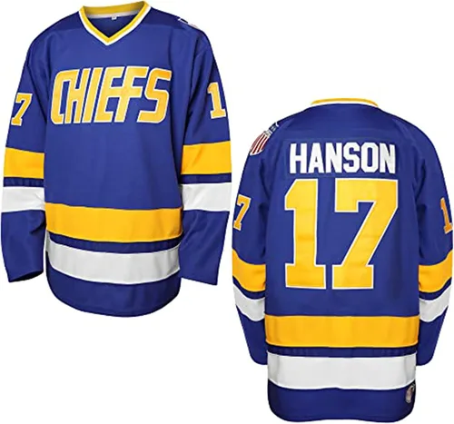 Miniatura 12 de Hanson Brothers - Camiseta de hockey 16 Charlestown Chiefs 17 Jeff Slap Shot 18, camiseta de hockey de película, azul, blanco, S-3XL