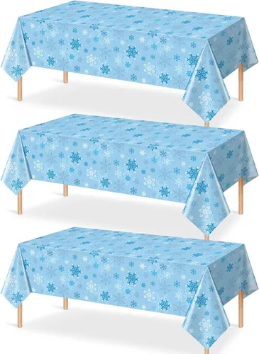 Miniatura 35 de 3 Piezas Decoraciones de Mantel de Fiesta de Plástico con Copos de Nieve de Navidad, Cartel de Fondo Navideño Azul con Copo de Nieve Blanco Cubierta