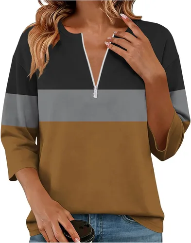 Sudadera de manga larga con media cremallera para mujer, de gran tamaño, bloque de color, con cremallera de un cuarto, camisas de moda de primavera