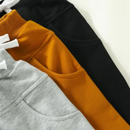 Miniatura 5 de Pantalones de otoño para bebé, paquete de 3 unidades, pantalones deportivos casuales de color sólido, con bolsillo y cintura elástica, pantalones