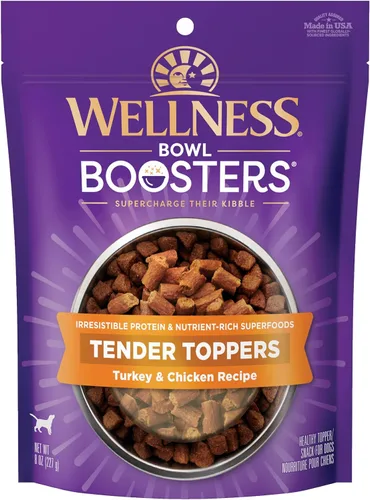 Wellness Bowl Boosters Tender Toppers - Decoración de comida para perros para razas pequeñas, medianas y grandes, sin granos, natural, receta de