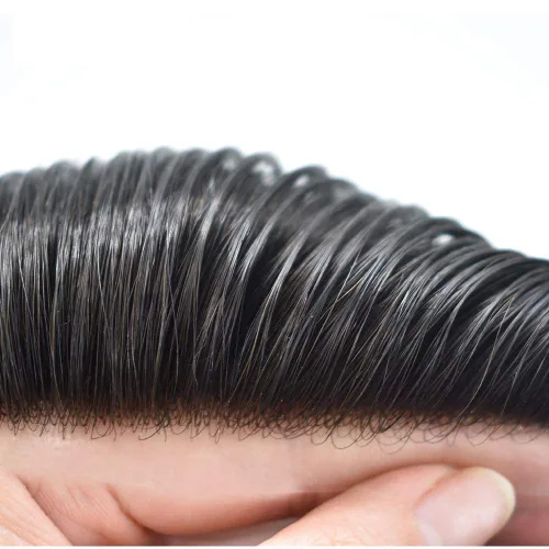 Miniatura 2 de Peluca de cabello virgen Remy de encaje francés para hombre, peluca de cabello humano real, color negro, Australia