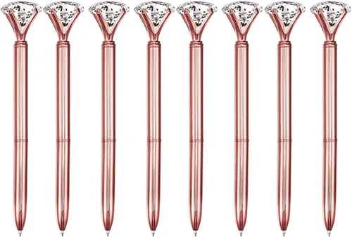 Miniatura 5 de CLARA 8 Uds Big Diamond Bolígrafos Rhinestone Crystal Metal Bolígrafo Negro Tinta Plata Plateado diamante