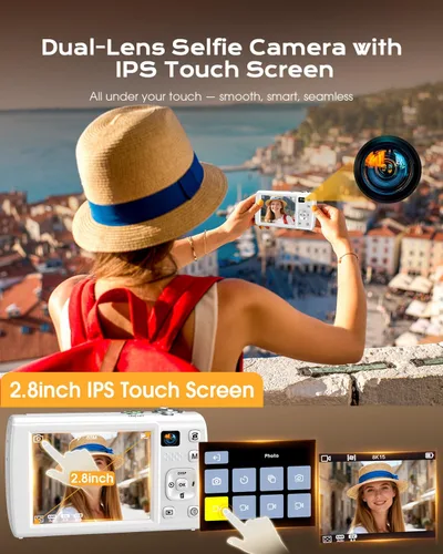 Miniatura 4 de Cámara digital de 88 MP para fotografía, cámara de video WiFi 8K Vlog 2026 para YouTube con pantalla táctil, lente doble, enfoque automático Blanco