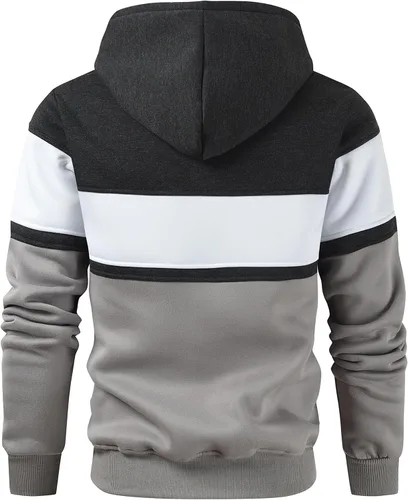 Miniatura 3 de Lulucleaf Sudadera con capucha para hombre, diseño de bloques de color, casual, de vellón, manga larga, con capucha