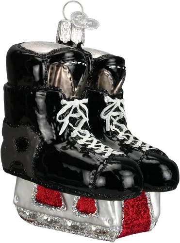 Old World Christmas - Adornos de vidrio soplado de patines de hockey para árbol de Navidad, decoración festiva artesanal, colección deportiva