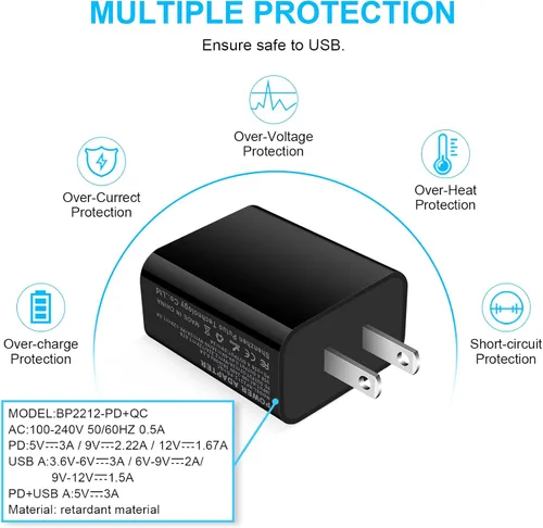 Miniatura 6 de Bloque de cargador USB C, cargador de pared PD de doble puerto de 20 W para iPhone 15 Pro Max/14/13/12/11/Pro/Max, adaptador de enchufe de pared