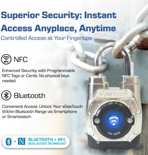 Miniatura 2 de 5th GEN - Candado inteligente para exteriores (paquete de 6, grillete largo) Bluetooth sin llave y bloqueo NFC, seguridad resistente a la intemperie