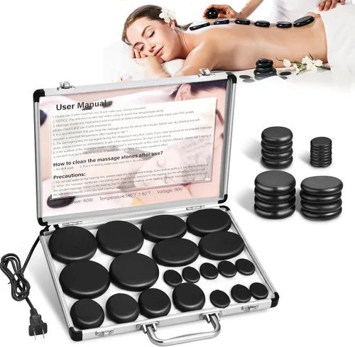 Miniatura 11 de Hot Stones - Juego de masaje, 18 piedras calientes de basalto con kit de calentador, piedras de masaje para spa profesional o en casa, relajación
