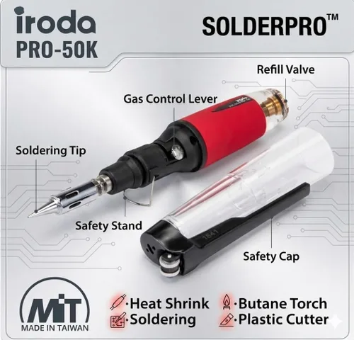 Miniatura 8 de IRODA Kit de soldador de butano inalámbrico 4 en 1 inalámbrico 30-70 W de grado profesional 18s herramienta de calor multifunción con estuche