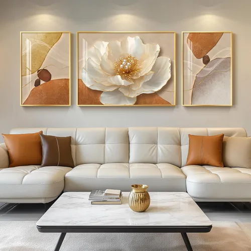 Miniatura 32 de Arte de pared moderno enmarcado en blanco y negro, 3 piezas de impresiones contemporáneas grandes para paredes, juego de 3 imágenes de hojas doradas