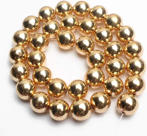 Miniatura 4 de Cuentas de hematita de oro de 14K, cuentas sueltas redondas para hacer joyas, pulseras y collares de bricolaje, cuentas de 6 mm/60 piezas