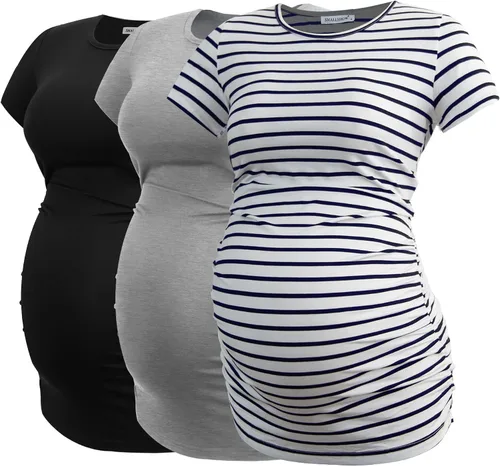 Miniatura 52 de Smallshow - Camiseta de maternidad para mujer, diseño de lados fruncidos, tipo túnica, prendas para el embarazo