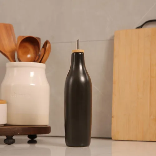 Miniatura 2 de HOMCDALY Dispensador de aceite de oliva de cerámica para cocina, dispensador de botellas de aceite y vinagre de gres de 16 oz, botella dispensadora