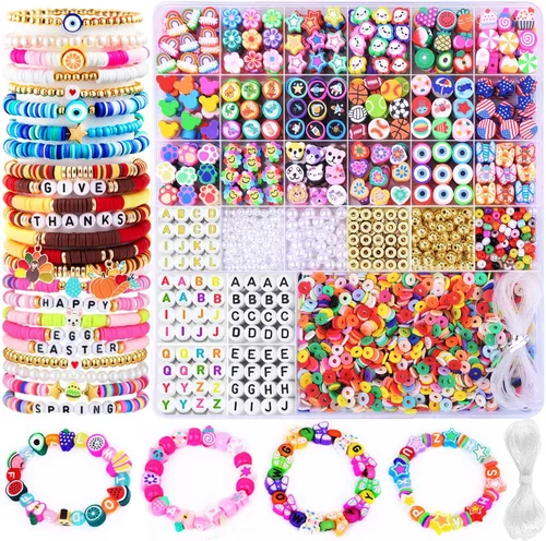 Miniatura 10 de 2480 piezas de cuentas y dijes de arcilla polimérica para kit de hacer pulseras, lindos y divertidos dijes y cuentas para hacer pulseras de amistad