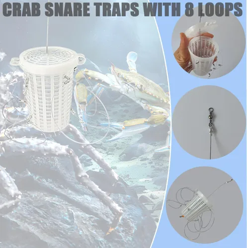 Miniatura 3 de Paquete de 4 trampas para cangrejos para caña de pescar con 8 bucles, trampas de cangrejo para Dungeness/cangrejos azules/cangrejo de roca, caja