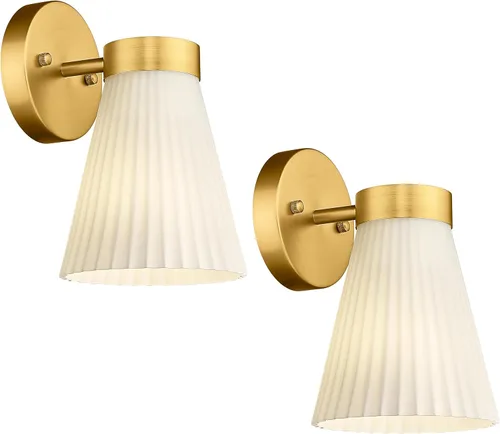 Miniatura 13 de HWH - Lámpara de pared para interiores, moderno aplique de pared con pantalla de vidrio a rayas blancas esmeriladas, aplique de pared individual