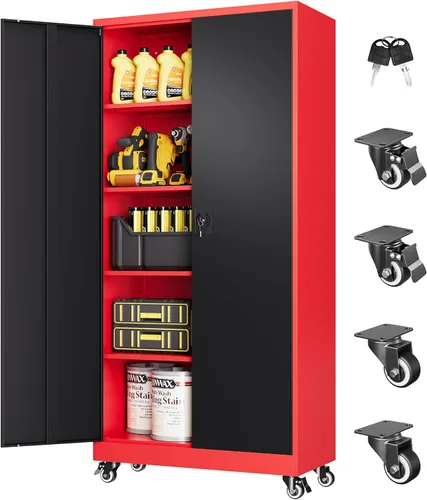 Miniatura 26 de Armario de almacenamiento de metal, archivador alto con 2 estantes ajustables y cajón, gabinete de herramientas de acero con cerradura para oficina