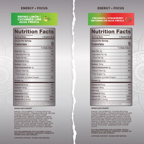 Miniatura 2 de Salud - Paquete de 2 2 en 1 Energy + Focus (lima de pepino) y energía + enfoque (sandía de fresa) – 15 porciones cada una, mezcla de bebida Agua