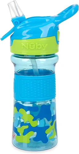 Miniatura 6 de Nuby Thirsty Kids Flip-It - Vaso para beber sin derrames con boquilla suave, 12 onzas, más de 18 meses, color camuflaje aguamarina, esenciales