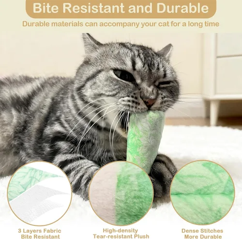 Miniatura 4 de Tocirelo Juguetes de hierba gatera para gatos, paquete de 3 – Juguetes resistentes a las mordeduras para gatos rellenos con 100% puro 45000 mg