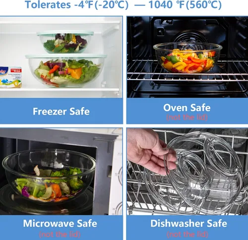 Miniatura 3 de WhiteRhino Juego de 8 tazones de vidrio con tapas, juego de tazones de mezcla de vidrio resistente al calor (3.7QT, 2.1QT, 1.1QT, 0.53QT), tazones 4