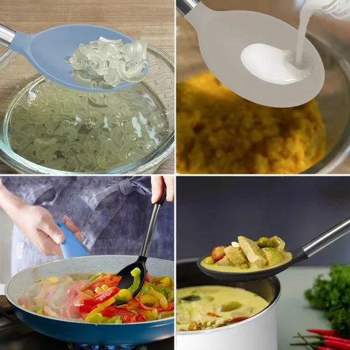 Miniatura 7 de Espátula de silicona y cuchara de cocina, paquete de 5 utensilios de cocina antiadherentes para la cocina, espátulas y cucharas sólidas y ranuradas