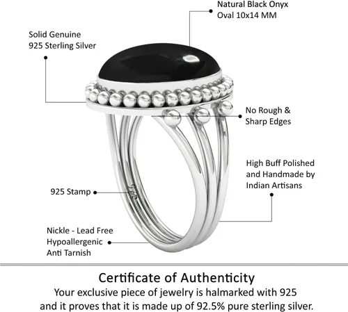 Miniatura 6 de JEWELOPORIUM Anillo hecho a mano de plata de ley 925 para mujer, 10 x 14 con piedras preciosas ovaladas, joyería de moda para regalo (99020_R)