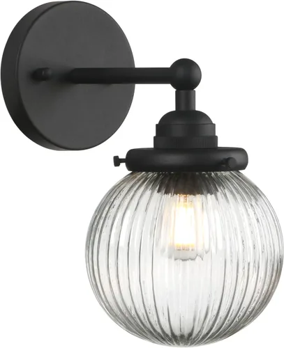 Yosoan Lámpara de pared de 1 luz, estilo vintage, industrial, retro, a rayas, redonda, de vidrio, lámpara de pared para cocina, sala de estar (negro)