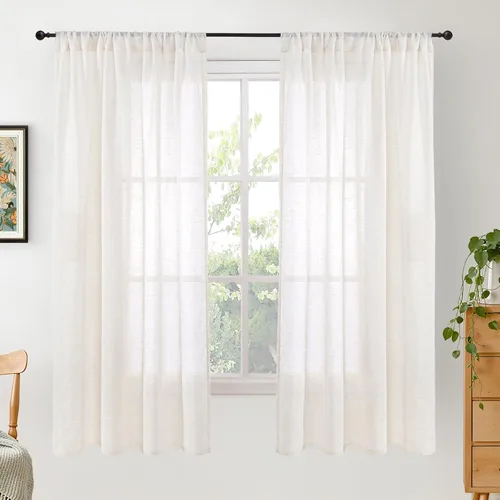 Miniatura 63 de BGment Cortinas de lino café de 30 pulgadas de largo para ventana pequeña, cortinas de media ventana beige semitransparentes ligeras con bolsillo