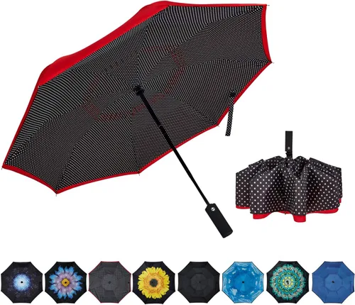 Miniatura 11 de Paraguas invertido de doble capa, plegado automático, reversible, resistente al viento y a los rayos UV, para lluvia, coche, viaje, al aire libre