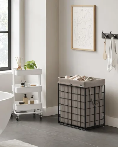 Miniatura 3 de SONGMICS Cesta para la ropa sucia, 23.8 galones (90 litros) Cesta de ropa, Cesta para ropa plegable, Forro extraíble y lavable, Marco de alambre