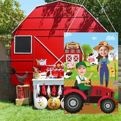 Miniatura 4 de Haooryx Accesorios para cabina de fotos de animales de granja, animales de granja, tela de satén grande, accesorios para cabina de fotos, telón